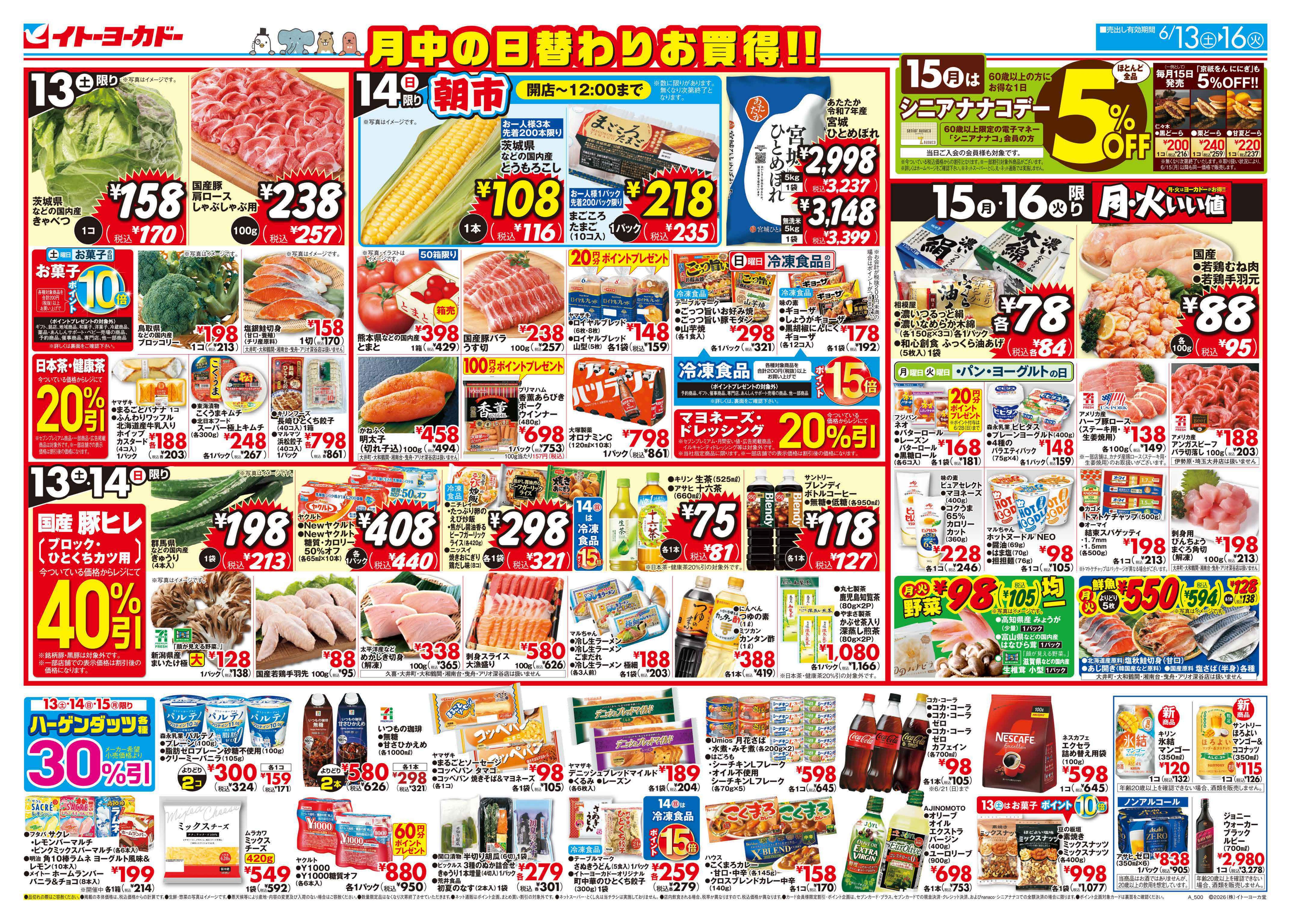 イトーヨーカドー アリオ北砂店 6/13(土)〜6/16(火)　月中の日替わりお買得！！のチラシ